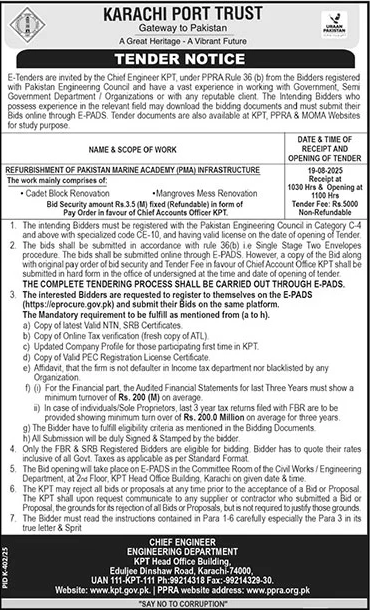 Karachi Port Trust Tender Notice